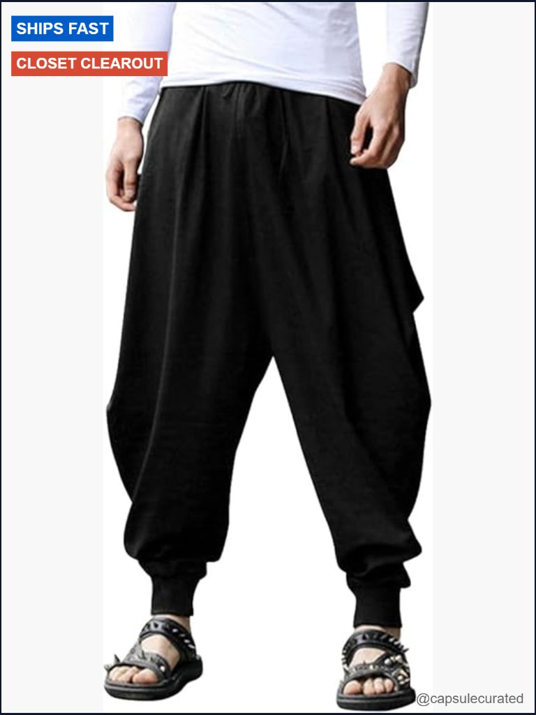 Men's Harem Pants Baggy Linen Cotton Boho Yoga Pants Summer Beach Casual Drop